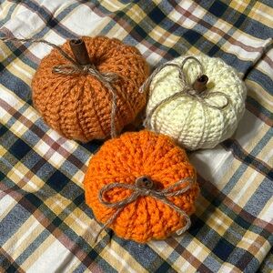 Hand made crochet pumpkins. Set of 3.